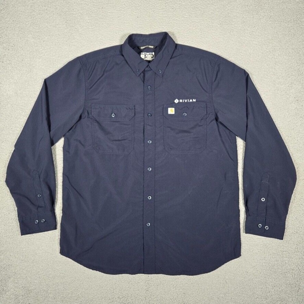 Carhartt Shirt Mens Large Blue Nylon Blend Casual Button‎ Down Workwear Pocket